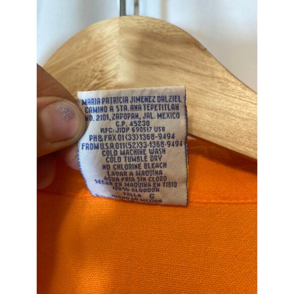 Vintage Dunes Orange Shell Buttons Long Shirt Textured Button Up Blouse Top - Picture 7 of 11